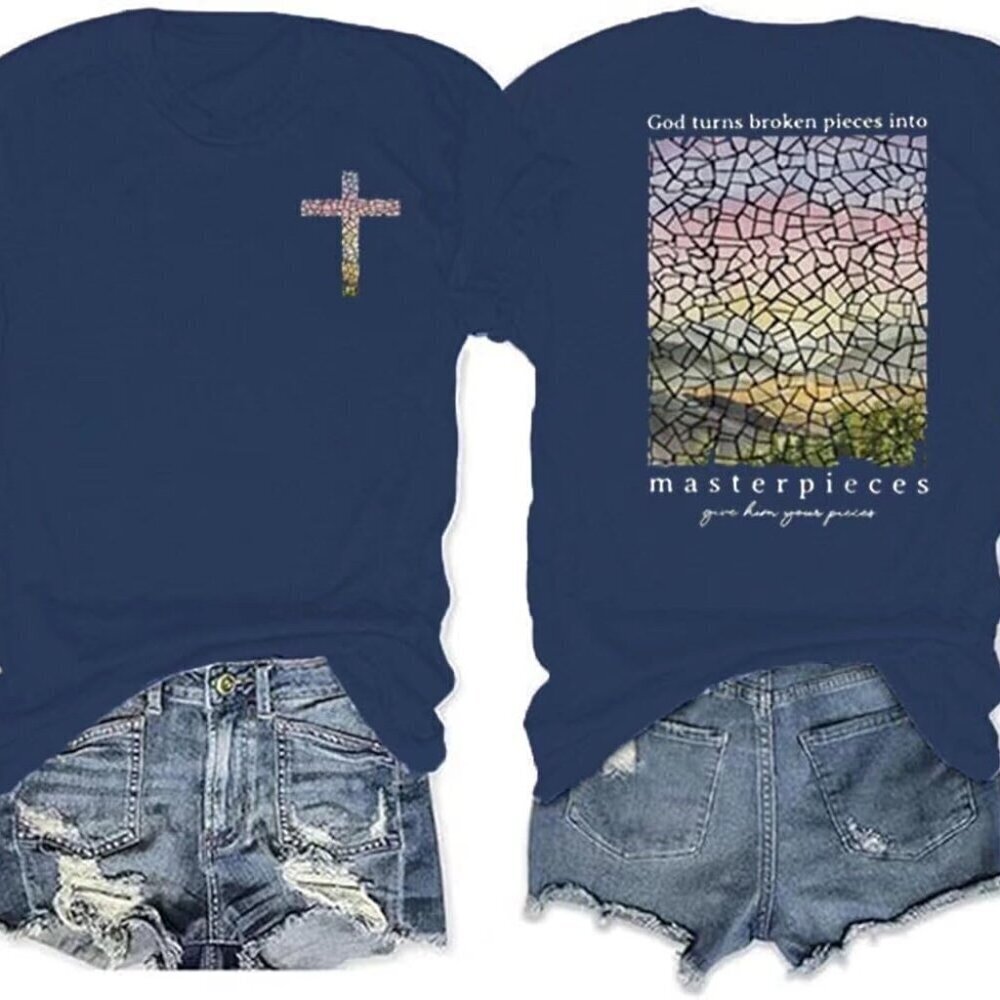 Vintage Christian Graphic Tee Two-Sided Bible Verse Print Soft Cotton Crewneck